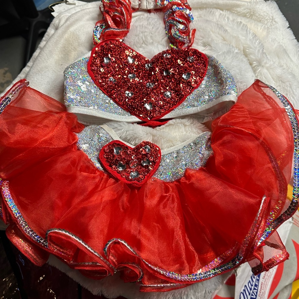 Red and Silver Dance Costume with Sparkling Halter Top